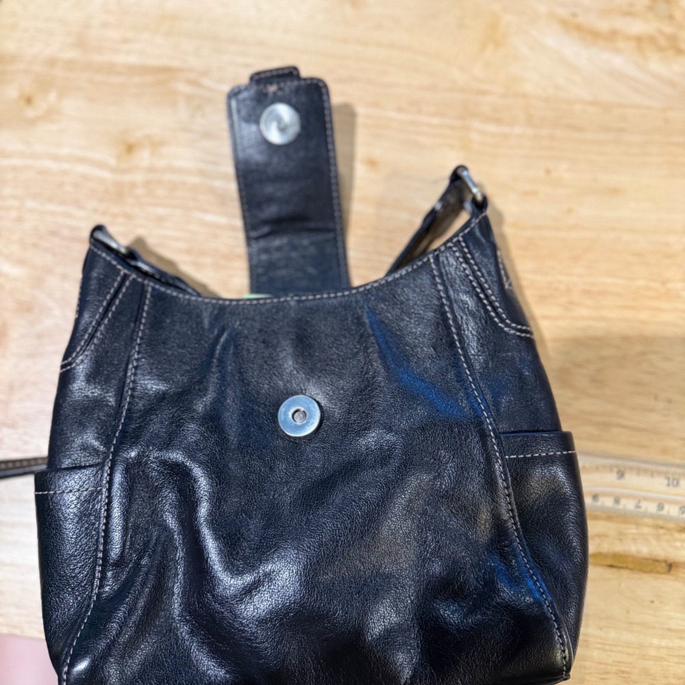 Fossil Black Pebbled‎ Leather Crossbody Bag Contrast Stitching Small Messenger - Picture 6 of 8